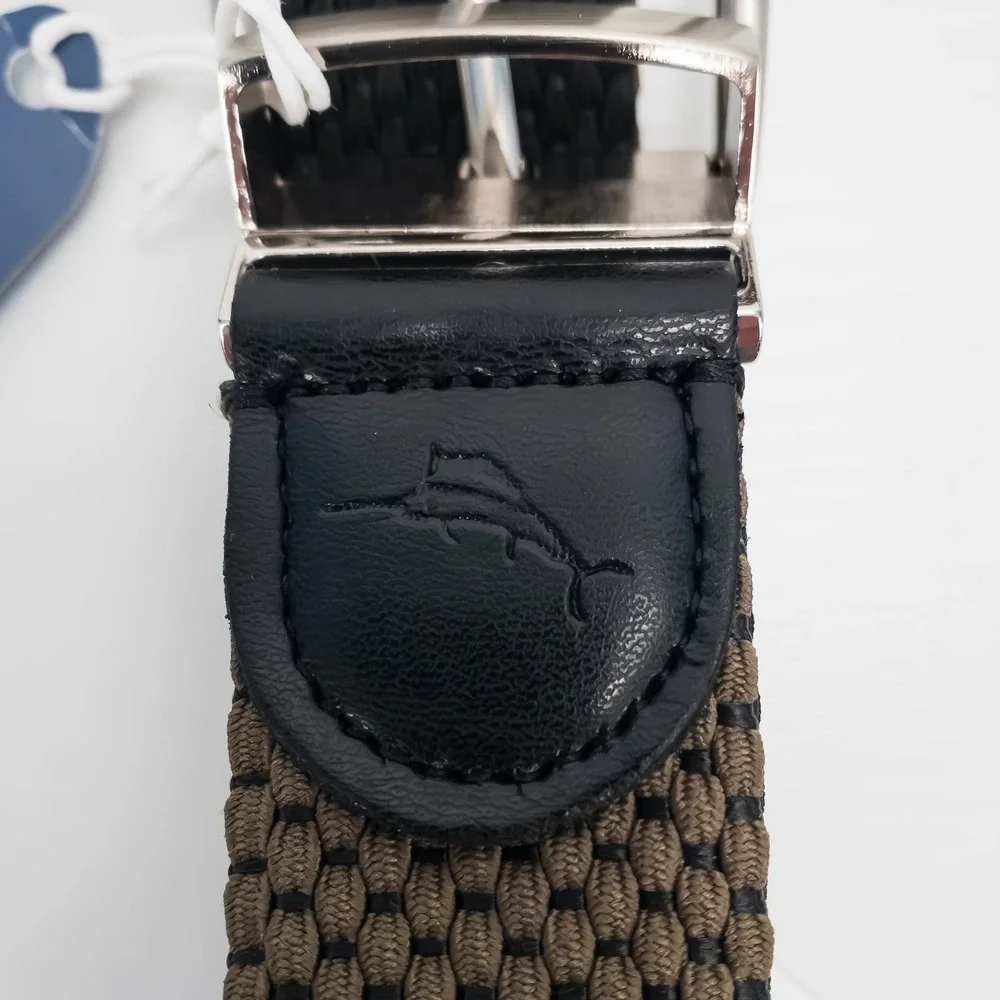 Tommy Bahama Belt Mens Olive Black‎ Reversible Braided Stretch Small 30-32